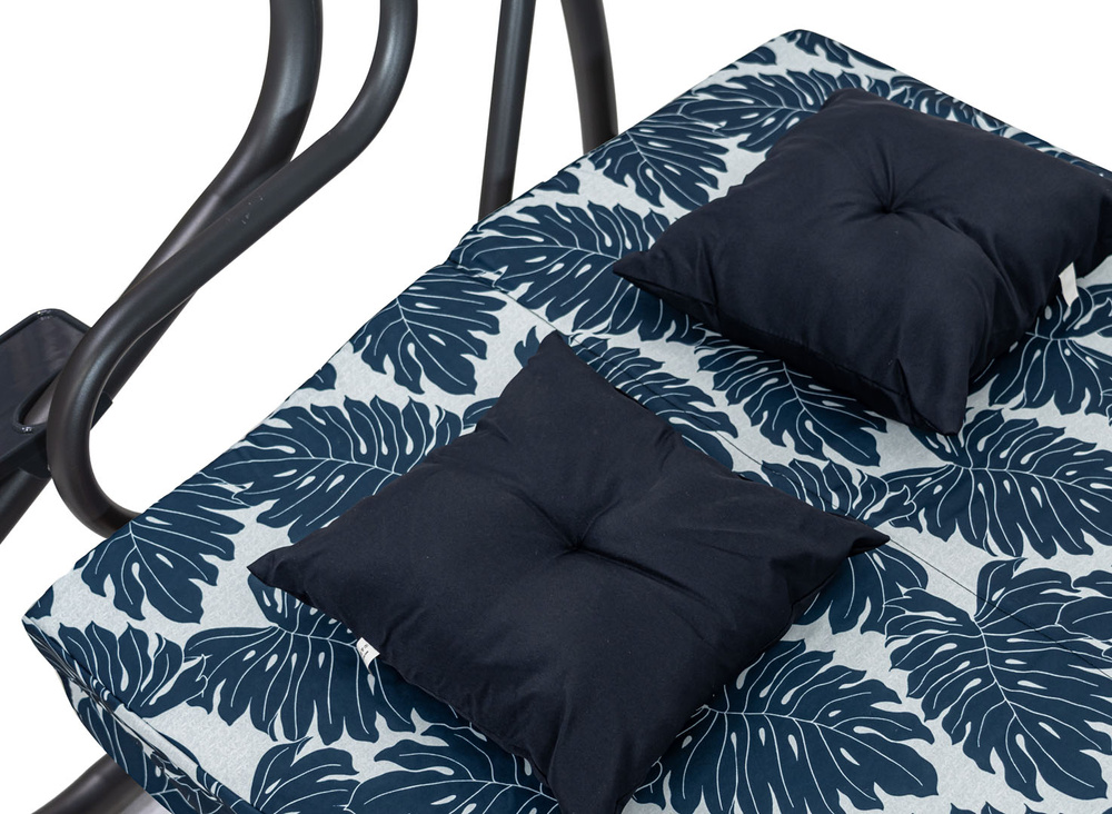 Huśtawka Ogrodowa Siedzisko Textylina 2x1 Wzór Liście Granatowa