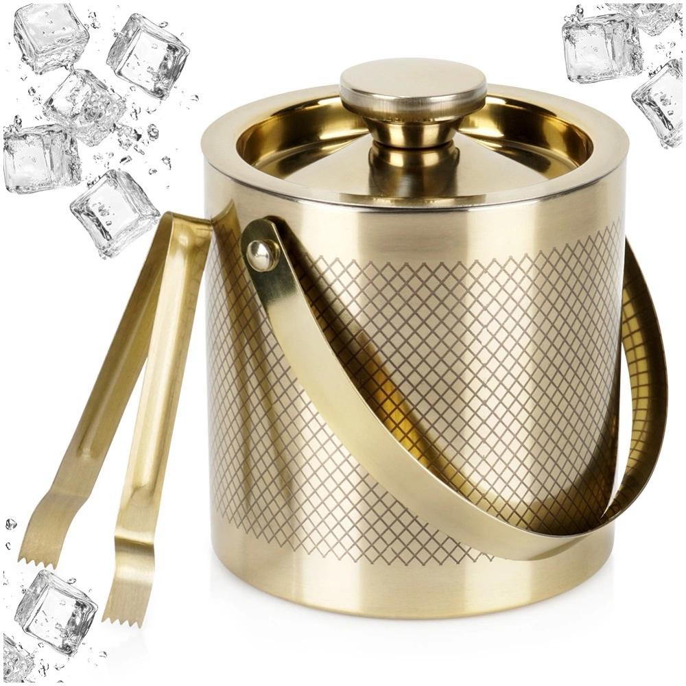 Wiaderko do lodu stalowe złote ze szczypcami