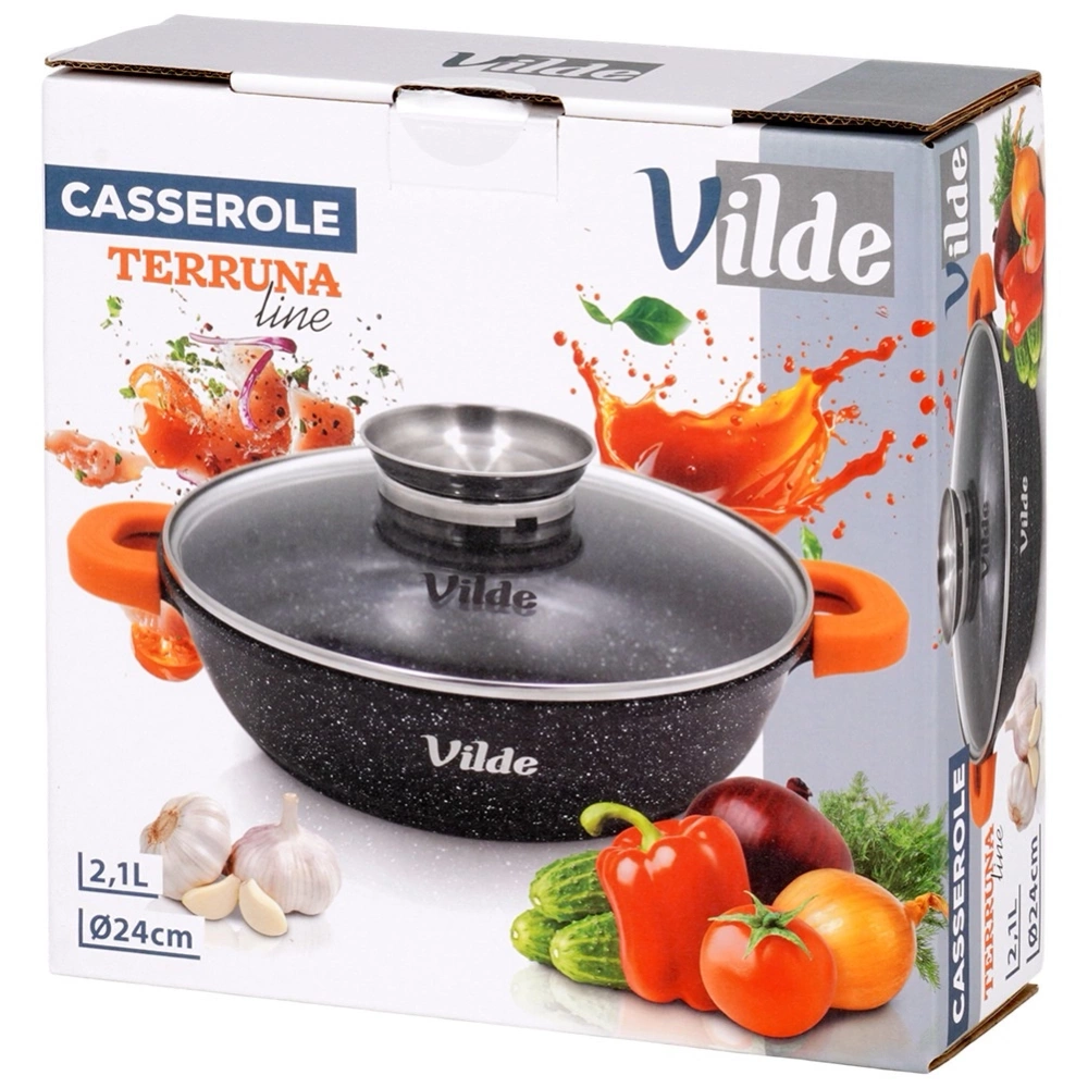 Patelnia granitowa głęboka ze szklaną pokrywką TERRUNA AROMA 24 cm, 2,1 l