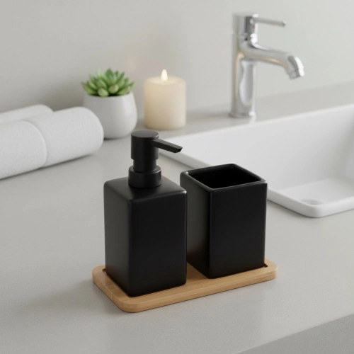 Zestaw łazienkowy dolomitowy czarny 3 el.