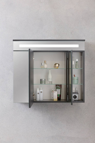 Szafka lustrzana 3D - 80 cm z kolekcji KARA białym z oświetleniem LED