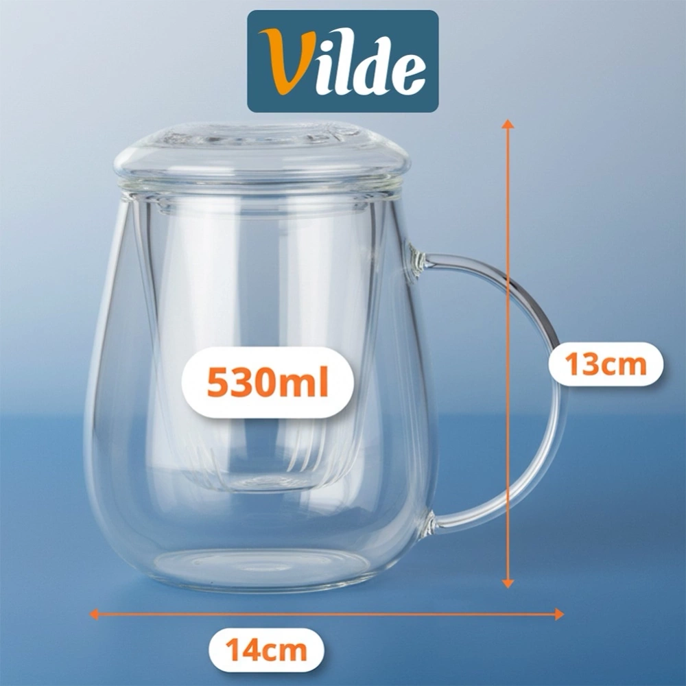 Kubek z zaparzaczem i pokrywką szklany 530 ml