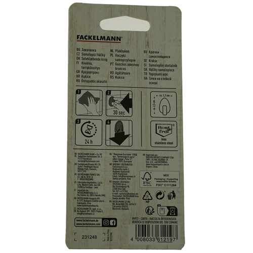 Zestaw haczyków samoprzylepnych 3 szt uniwersalne stal inox FACKELMANN 61219