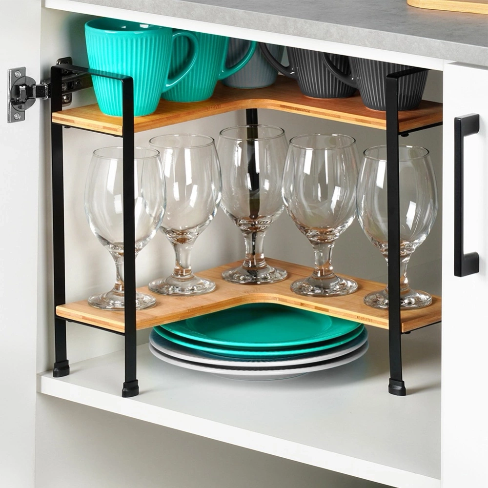 Półka kuchenna bambusowa narożna 2-poziomowa 29,5x29,5x33,5 cm