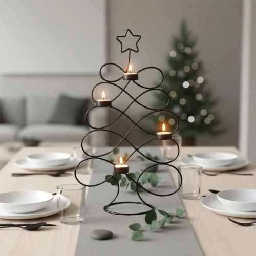 Świecznik metalowy czarny choinka 49 cm