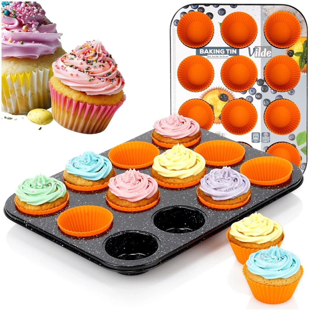 Forma do muffinek granitowa z foremkami silikonowymi 13 el.