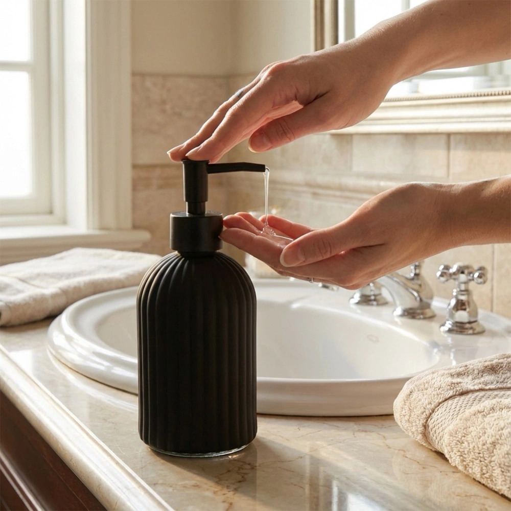 Dozownik do mydła szklany czarny 400 ml