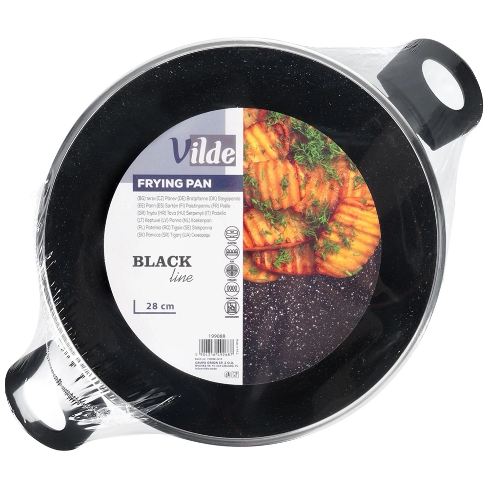 Patelnia granitowa głęboka ze szklaną pokrywką BLACK LINE 28 cm, 3,5 l