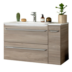 Zestaw szafka łazienkowa + boczna prawa z umywalką z konglomeratu 100 cm szary dąb Luxor Fackelmann