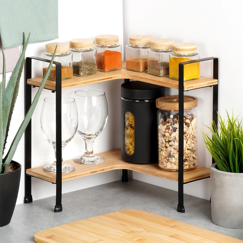 Półka kuchenna bambusowa narożna 2-poziomowa 29,5x29,5x33,5 cm