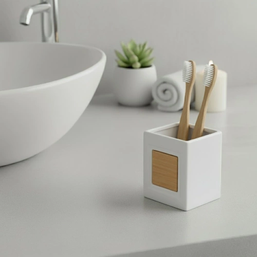 Kubek łazienkowy dolomitowy drewniany biały