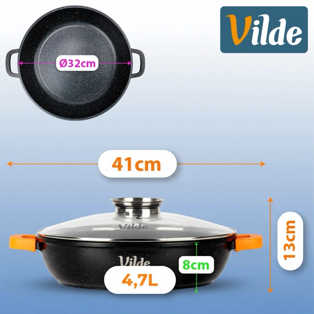 Patelnia granitowa głęboka ze szklaną pokrywką TERRUNA AROMA 32 cm, 4,7 l