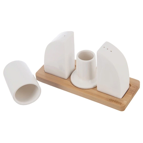 Solniczka i pieprzniczka porcelanowa ze stojakiem WHITELINE 4 el.