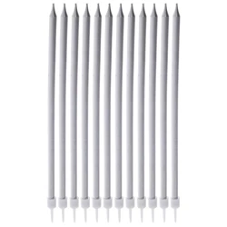 Świeczki do tortu srebrne długie 14,5 cm 12 szt.