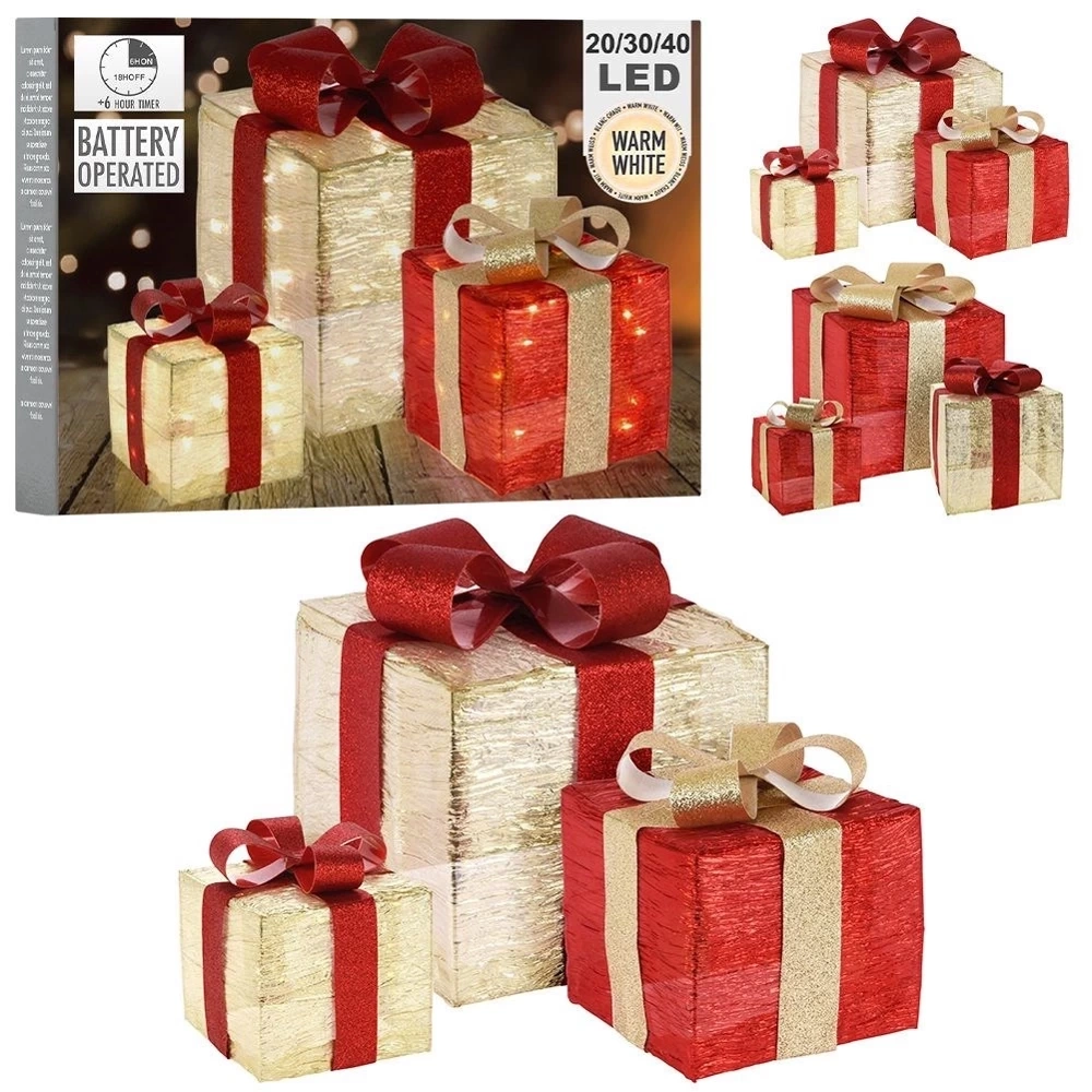 Prezenty świecące złote czerwone 3 szt.