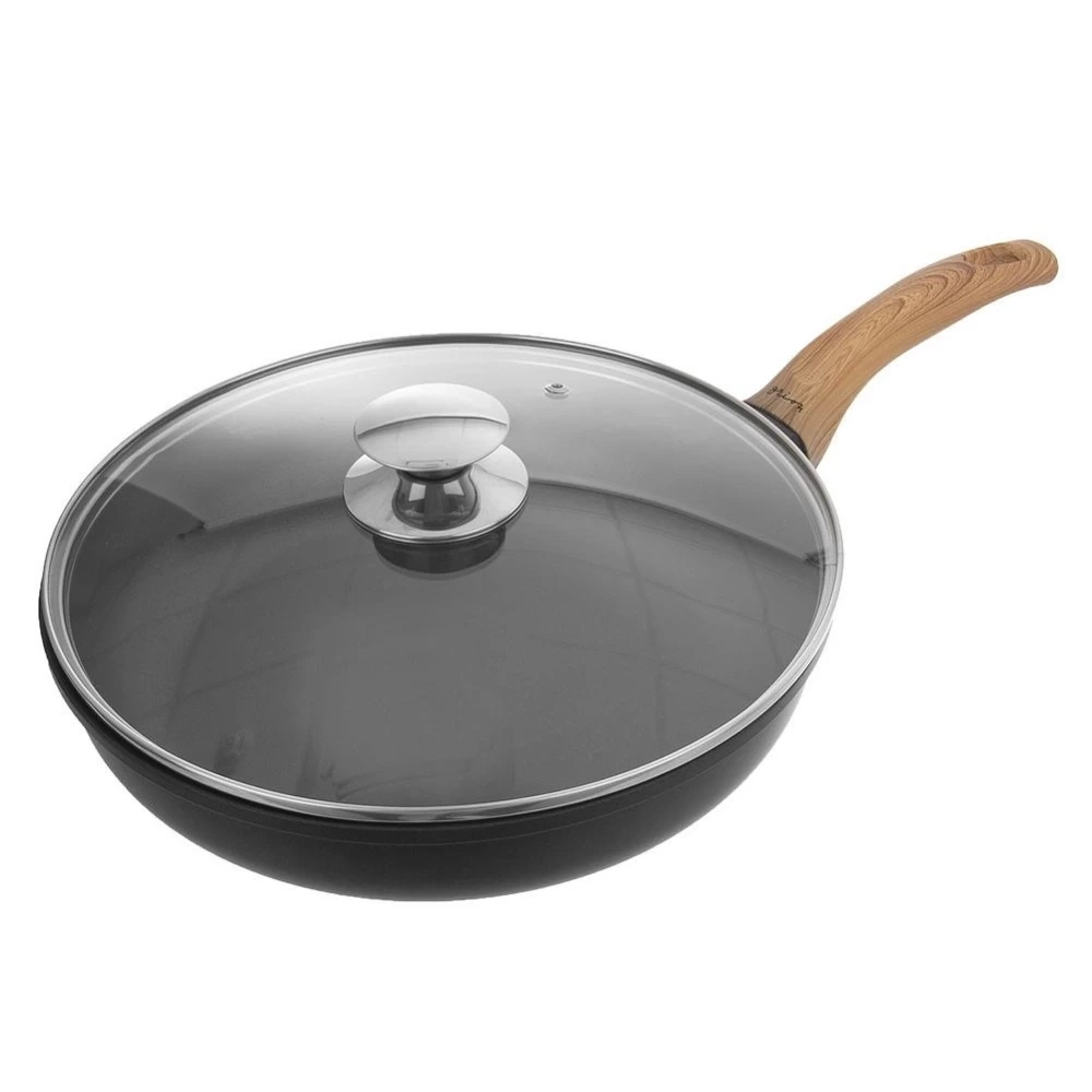 Patelnia nieprzywierająca ze szklaną pokrywką WOODEN 28 cm