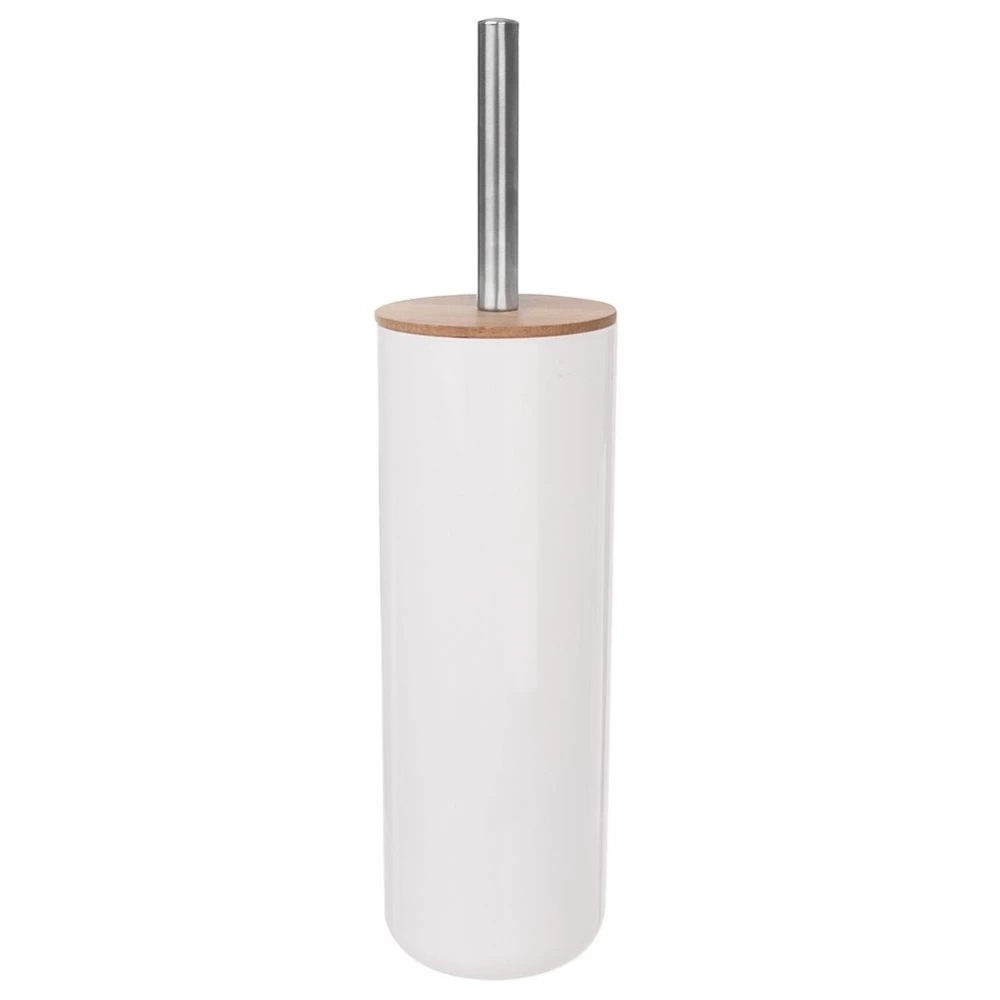 Szczotka do toalety ze stojakiem bambusowa biała WHITNEY 37 cm