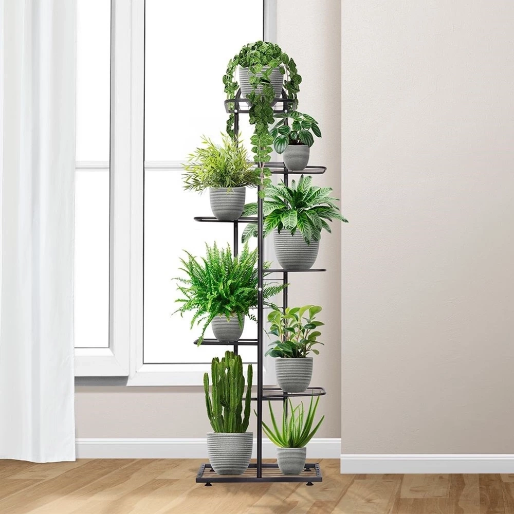 Kwietnik metalowy czarny 7-poziomowy 126 cm