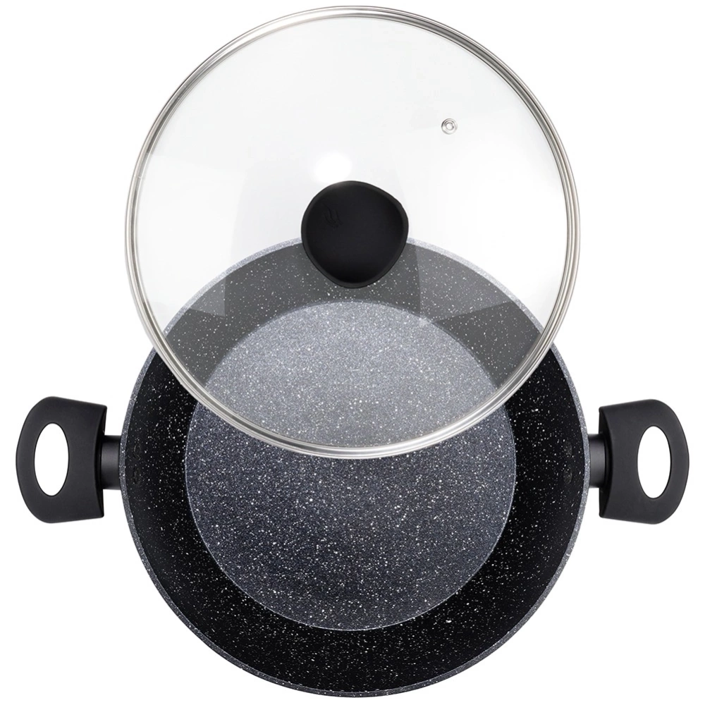 Patelnia granitowa głęboka ze szklaną pokrywką BLACK LINE 28 cm, 3,5 l