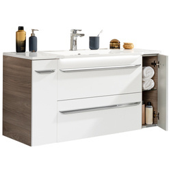 Zestaw szafka łazienkowa + szafki boczne z umywalką z konglomeratu 120 cm szary dąb + biały Luxor Fackelmann