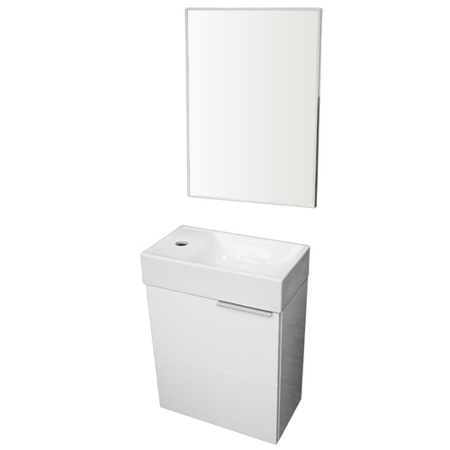 Komplet mebli łazienkowych z serii X3 szafka, lustro oraz umywalka 41 cm Biały wysoki połysk