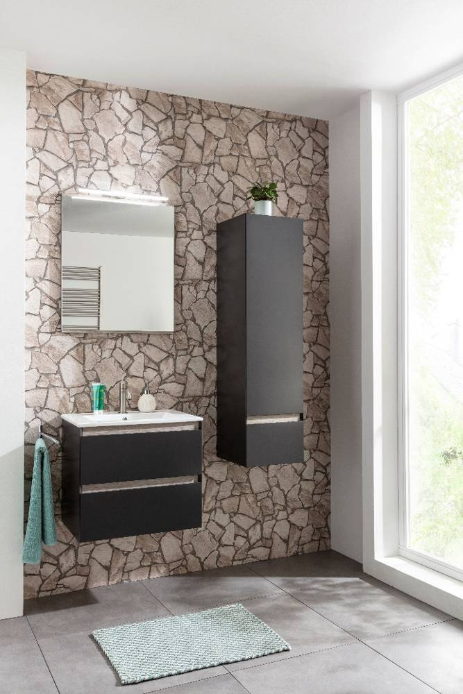 Szafka łazienkowa grafit 60 cm z ceramiczną umywalką Kolekcja Miami