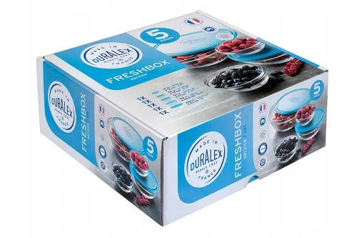 Okrągłe szklane pojemniki na żywność 5 szt. 310-2400 ml, hartowane Duralex