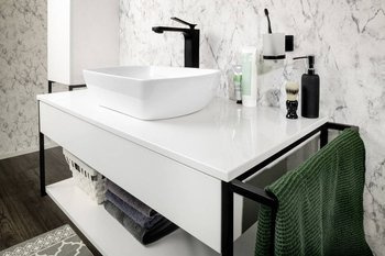 Biała szafka 107,5 cm z metalową czarną ramą oraz umywalką FACKELMANN