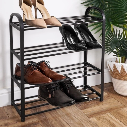 Regał na buty metalowy czarny 4-poziomowy 49,5x18,5x56,5 cm