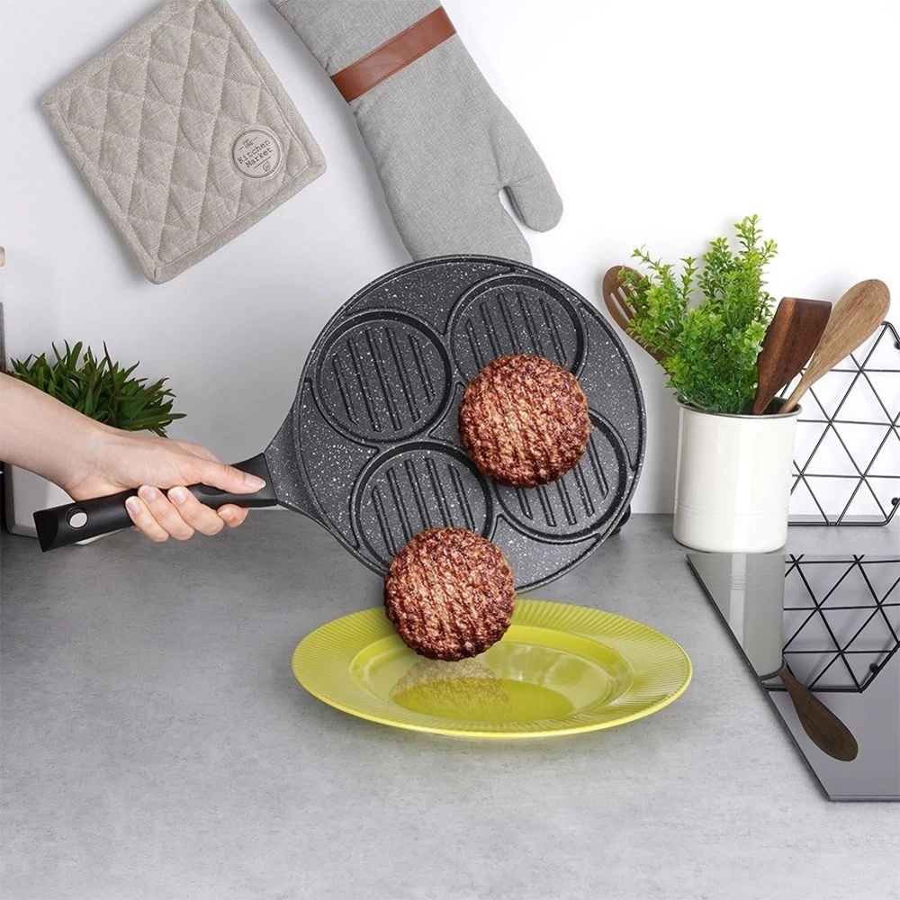 Patelnia do burgerów i jajek granitowa grillowa 4 otwory GRANDE 26,5 cm