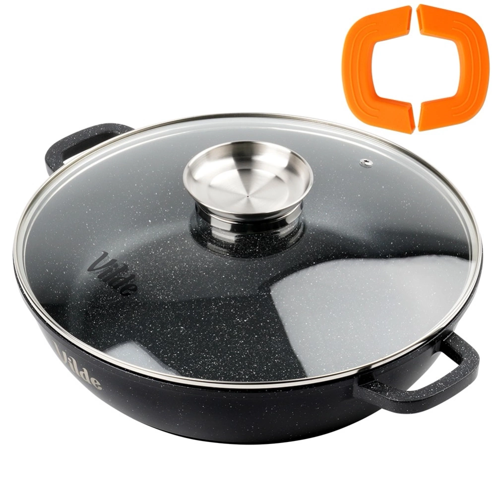 Patelnia granitowa głęboka ze szklaną pokrywką TERRUNA AROMA 32 cm, 4,7 l