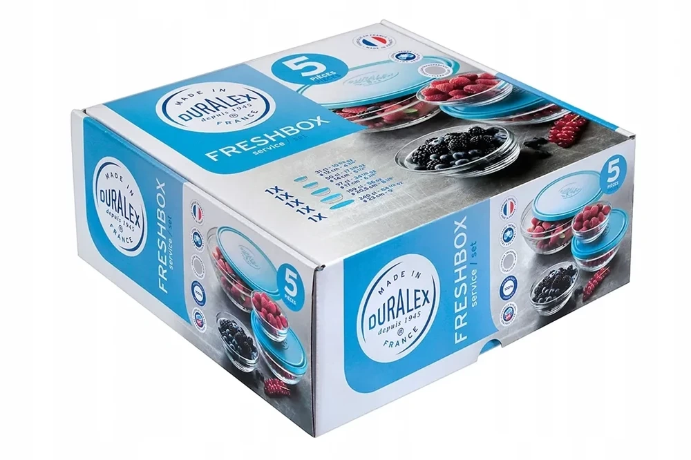 Okrągłe szklane pojemniki na żywność 5 szt. 310-2400 ml, hartowane Duralex
