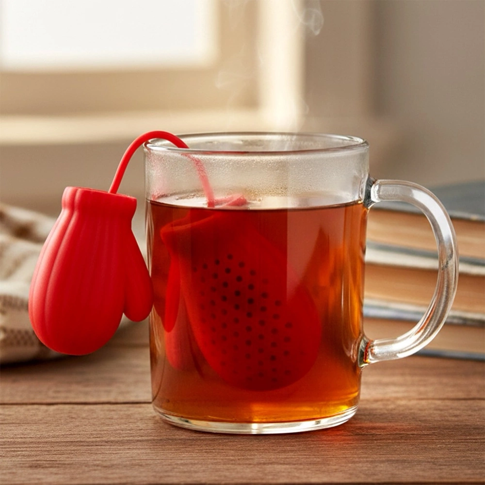 Zaparzacz do herbaty silikonowy czerwony rękawiczki