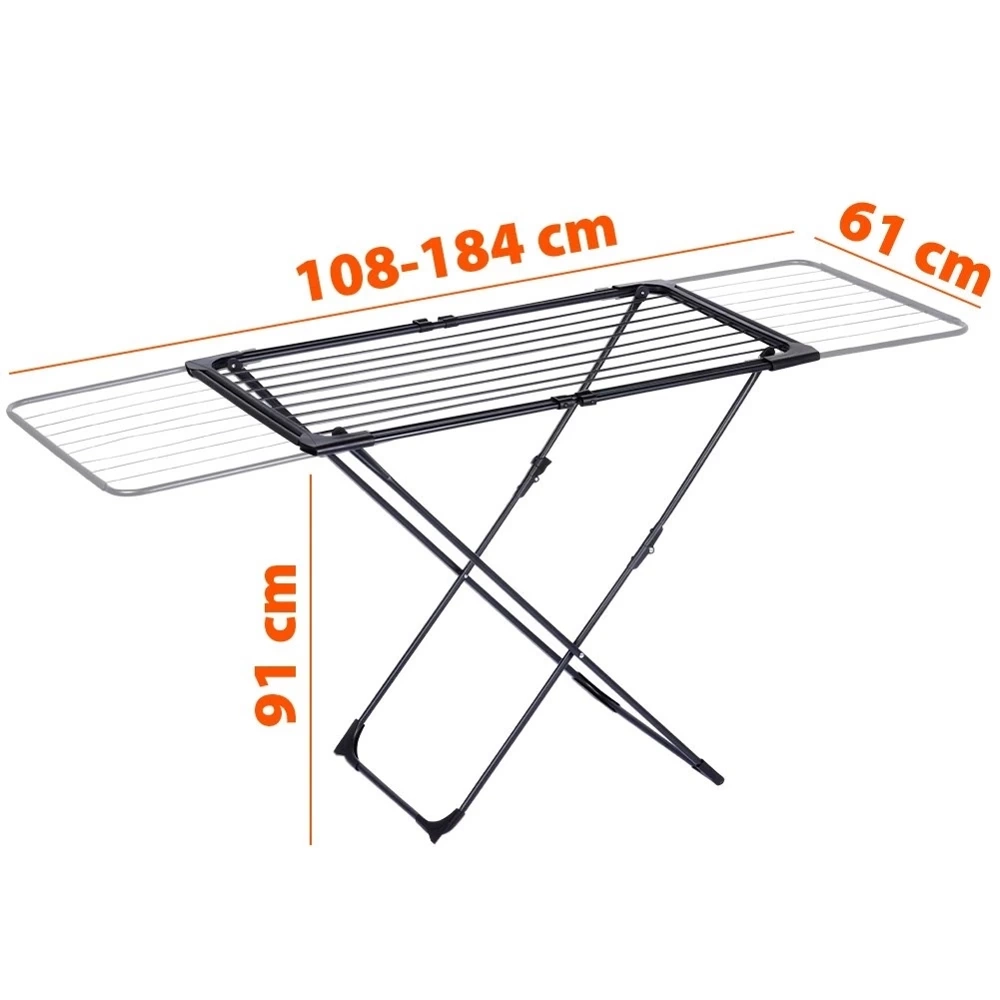 Suszarka na pranie metalowa czarna rozsuwana XXL 108-182 cm