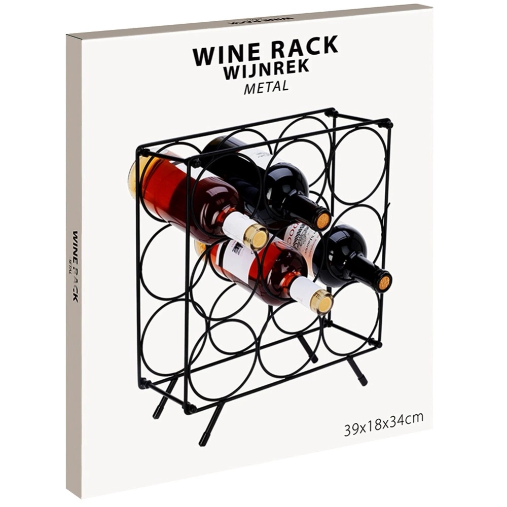 Stojak na wino metalowy czarny 9 butelek