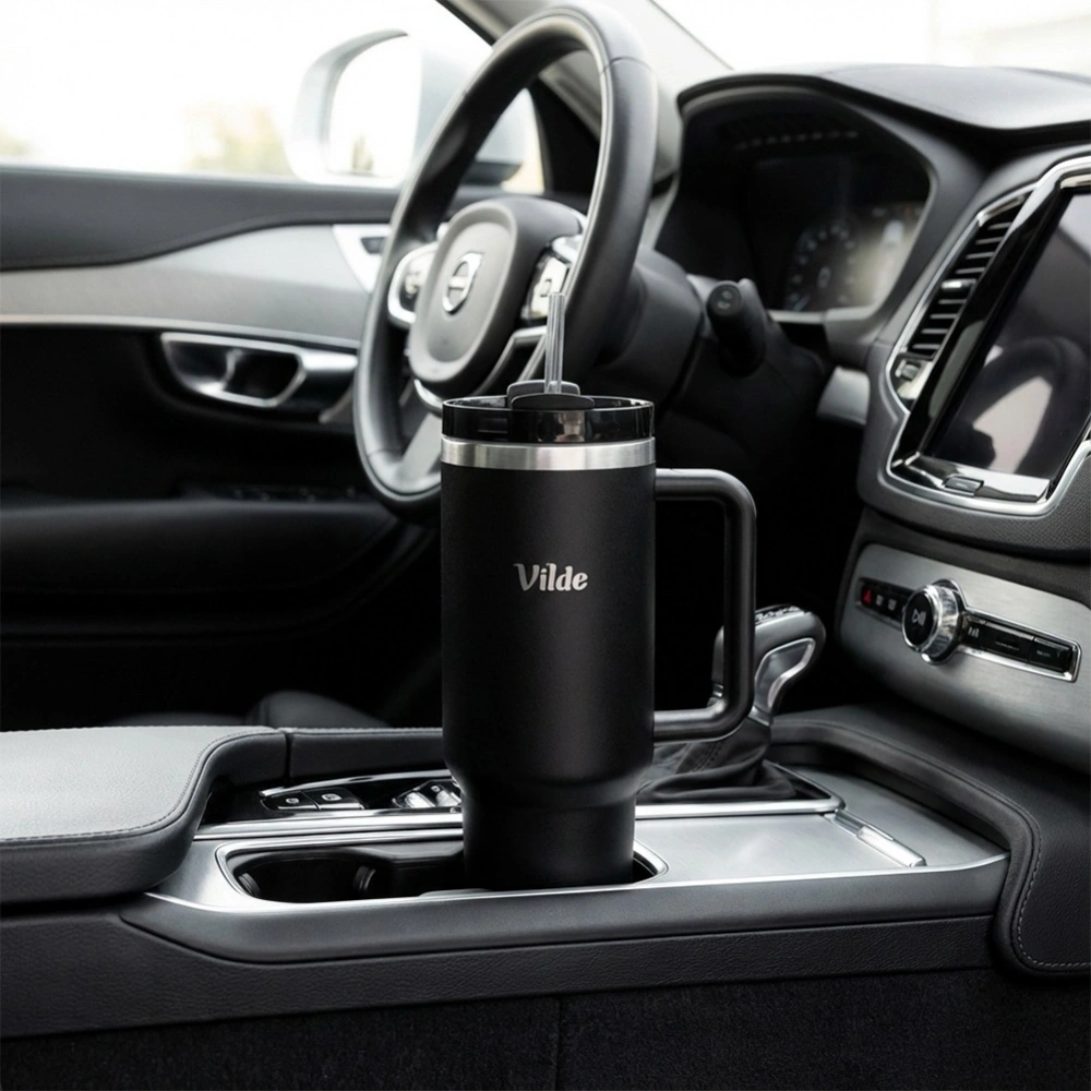 Kubek termiczny stalowy czarny z uchwytem 1,2 l