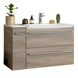 Zestaw szafka łazienkowa + boczna lewa z umywalką z konglomeratu 100 cm szary dąb Luxor Fackelmann