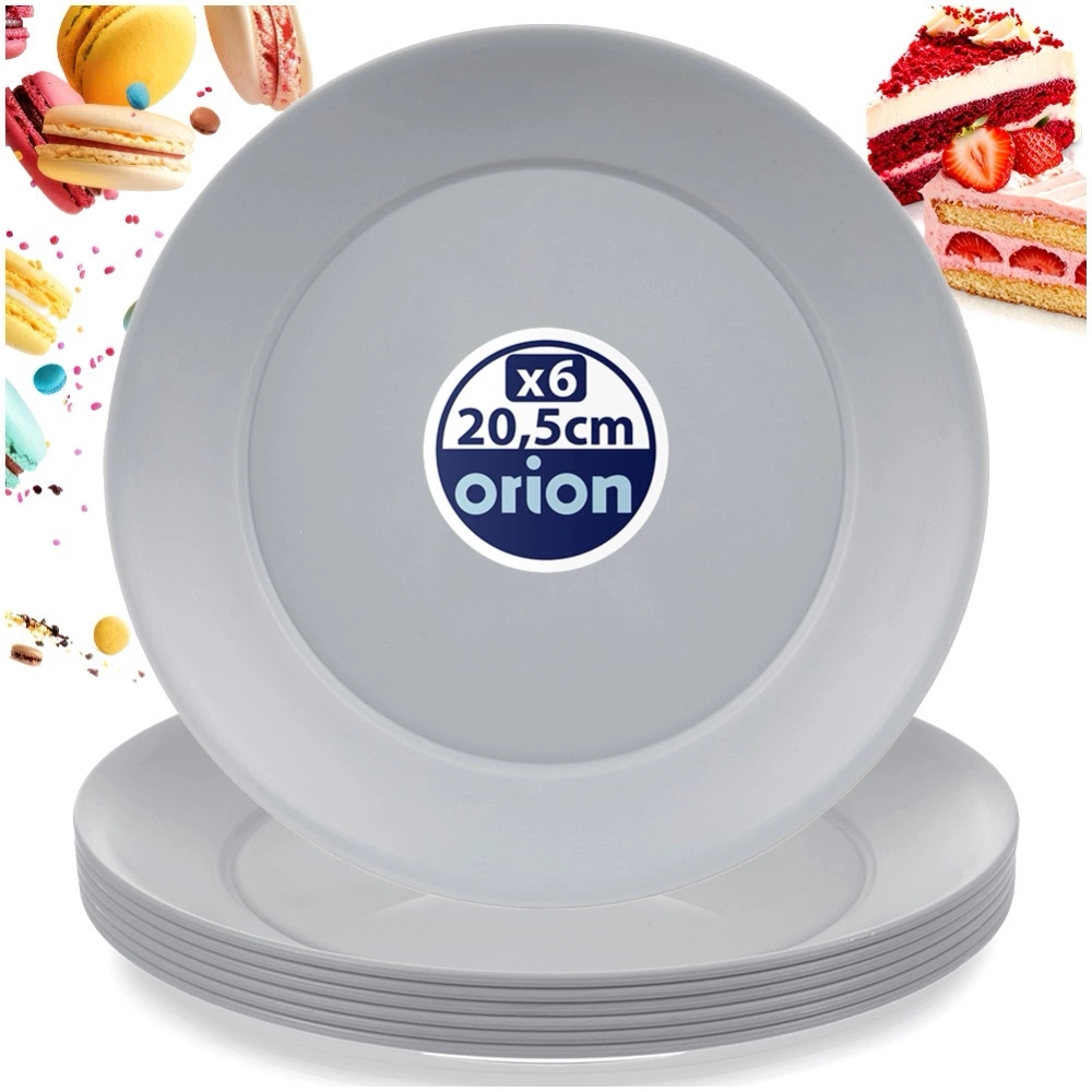 Talerze deserowe plastikowe szare SANDY 20,5 cm 6 szt.