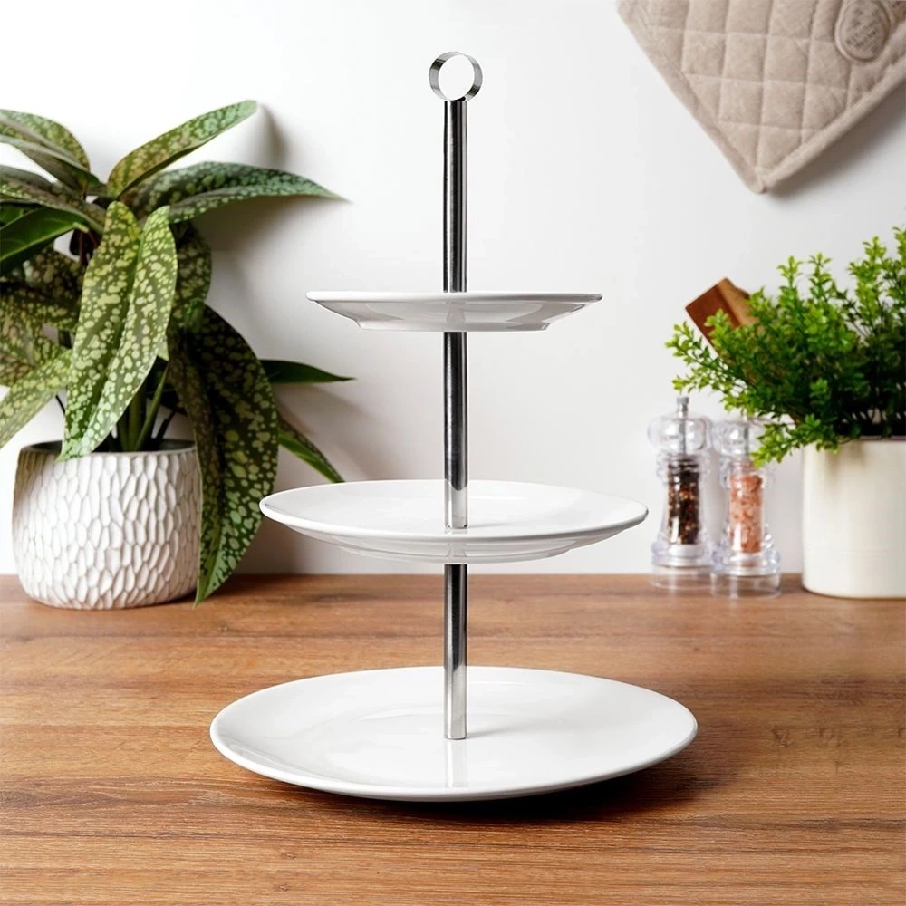 Patera porcelanowa biała 3-piętrowa 25,5 cm