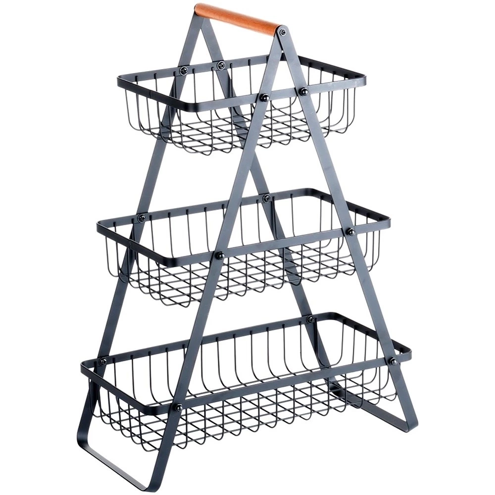 Koszyk na owoce metalowy czarny 3-poziomowy