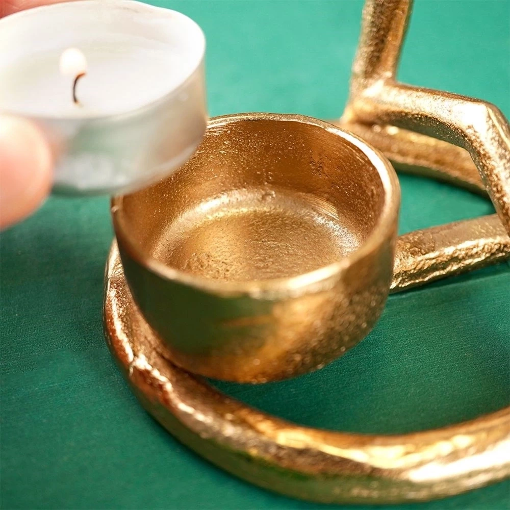 Świecznik aluminiowy złoty choinka 16 cm