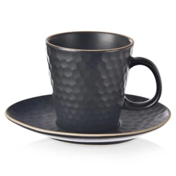 Filiżanka ze spodkiem do kawy espresso ceramiczna czarna TEA TIME 95 ml