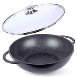 Patelnia wok granitowa ze szklaną pokrywką GRANDE 32 cm