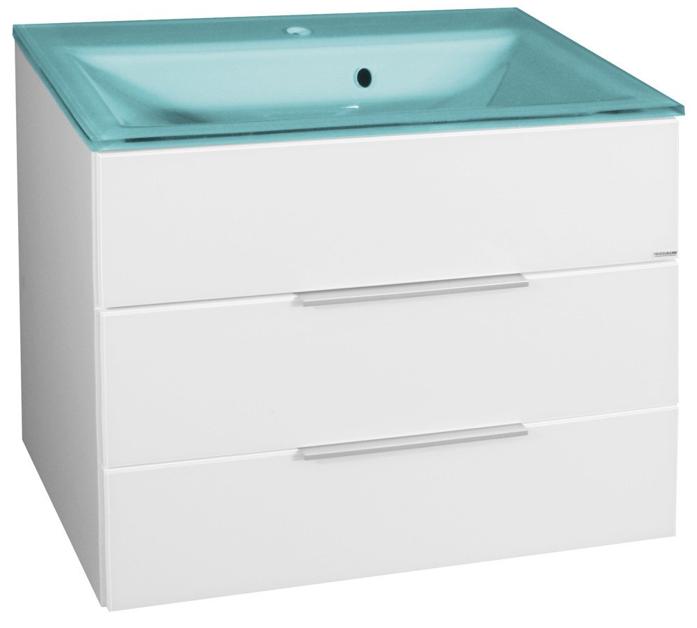 Biała szafka łazienkowa z miętową umywalką i podświetleniem KARA 80 cm