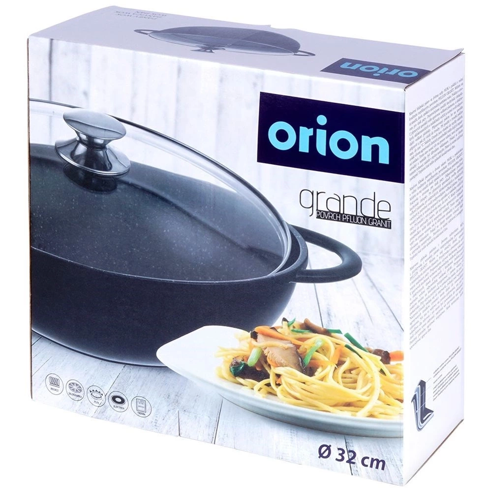 Patelnia wok granitowa ze szklaną pokrywką GRANDE 32 cm