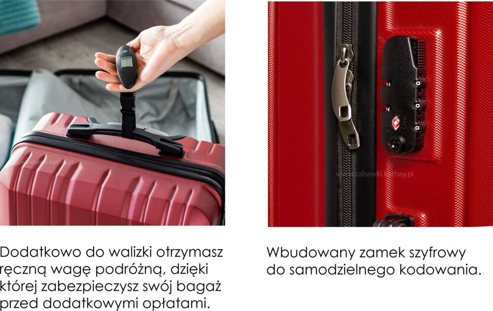 Zestaw podróżnych walizek XXL bordo 3w1 ABS zamek szyfrowy + waga bagażowa gratis