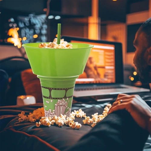 Kubek z miską na popcorn zielony 500 ml