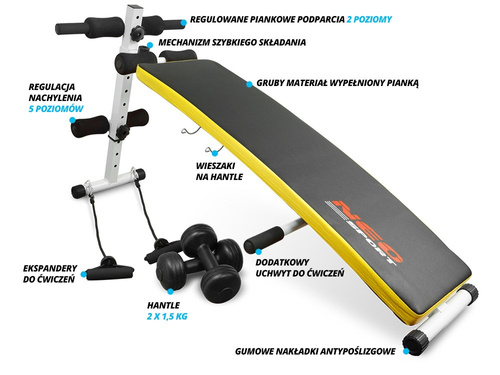 Ławeczka skośna do ćwiczeń z ekspanderami i hantlami Neo-Sport NS-07
