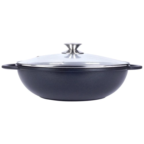 Patelnia wok granitowa ze szklaną pokrywką GRANDE 32 cm