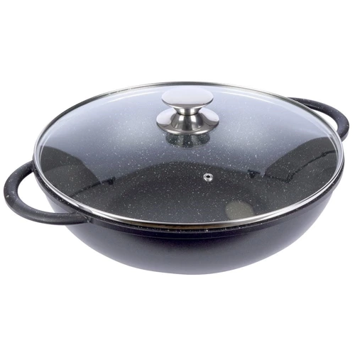 Patelnia wok granitowa ze szklaną pokrywką GRANDE 32 cm